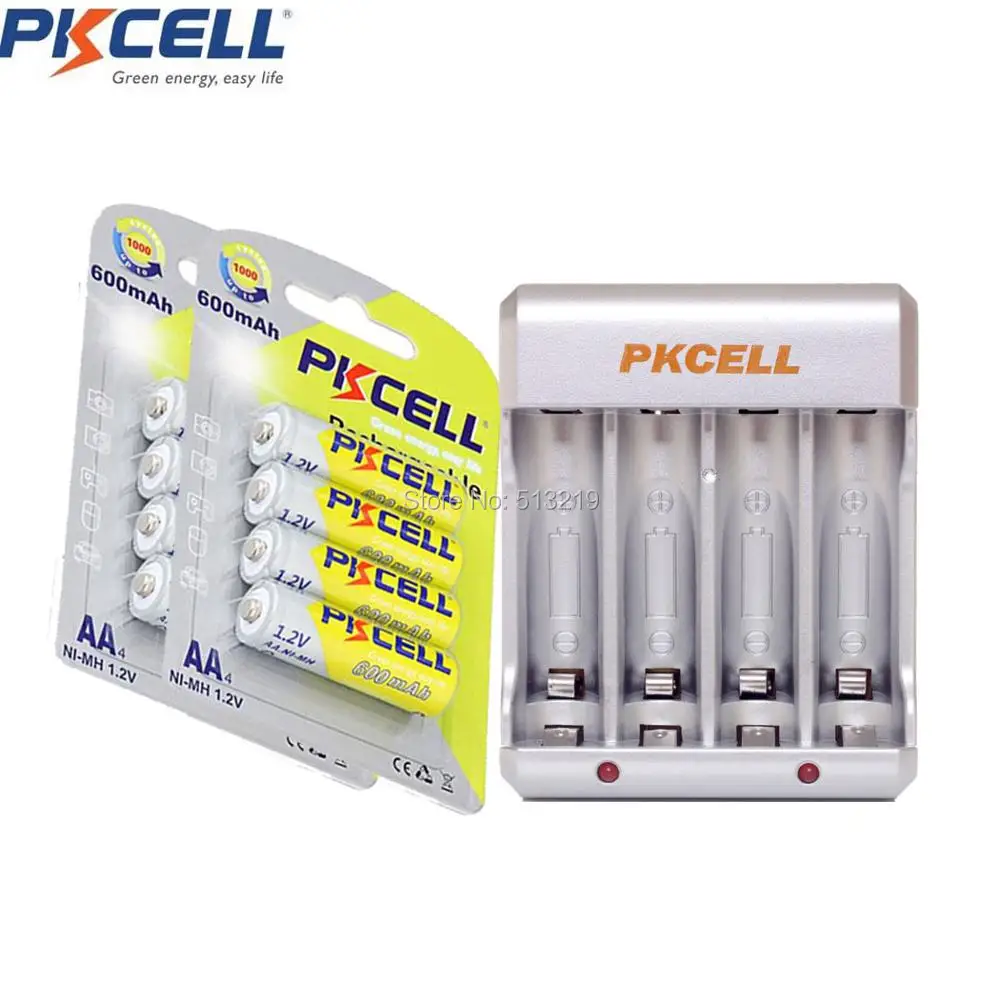 

8Pcs/2Card 600mAh AA Rechargeable NIMH Battery and 4slot EU/US Plug Charger For 2or4pcs AA/AAA NIMH/NICD Rechargeable Batteria
