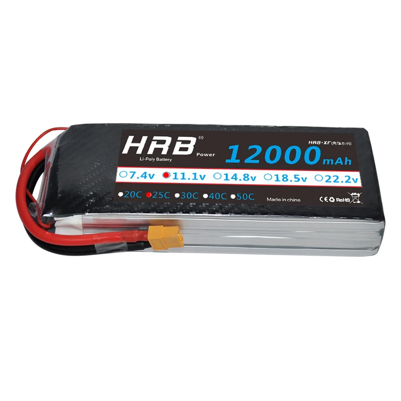 

HRB RC Lipo Battery 12000mAh 11.1V 3S 25C For RC Helicopter Drone FPV UAV Car Boat Drone
