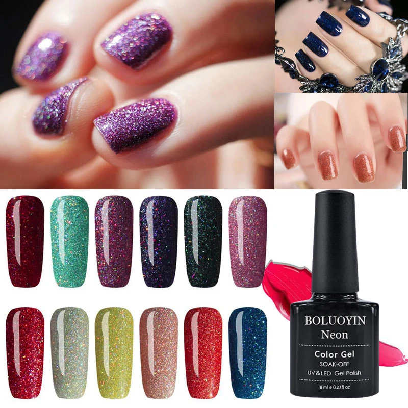 

Newest Glitter Rainbow Gel Nail Polish 8ml Shimmer Neon UV Gel Varnish Nails Art Semi Permanent Soak Off UV Gel Lacquer Primer