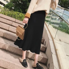 Женская однотонная плиссированная трапециевидная юбка до середины икры, Женская Офисная Милая юбка, новая осенне-зимняя короткая юбка в Корейском стиле