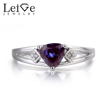 

Leige Jewelry Wedding Ring Alexandrite Ring June Birthstone Color Changing Gems Trillion Cut Gemstone 925 Sterling Silver Ring