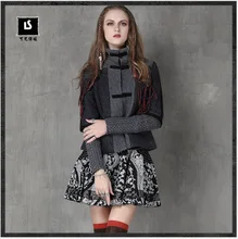 Women Jacket 2017 Keer Winter Vintage Wool Blends Coat Stand Collar Handmade Frog Knot Patchwork Coat B9561 Wool Feminino Casaco