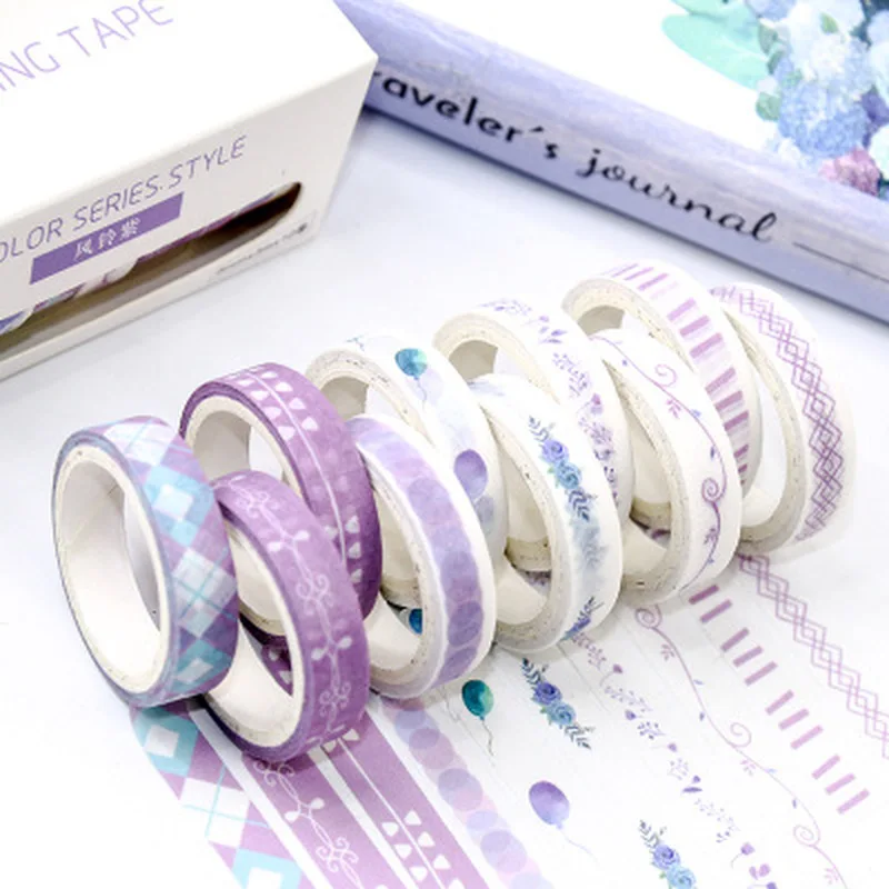 

10pcs/set Washi Tape Set Stationery Purple Wind Bell Series Masking Tape Diary Decoration Washi Tapes School Office Tapes