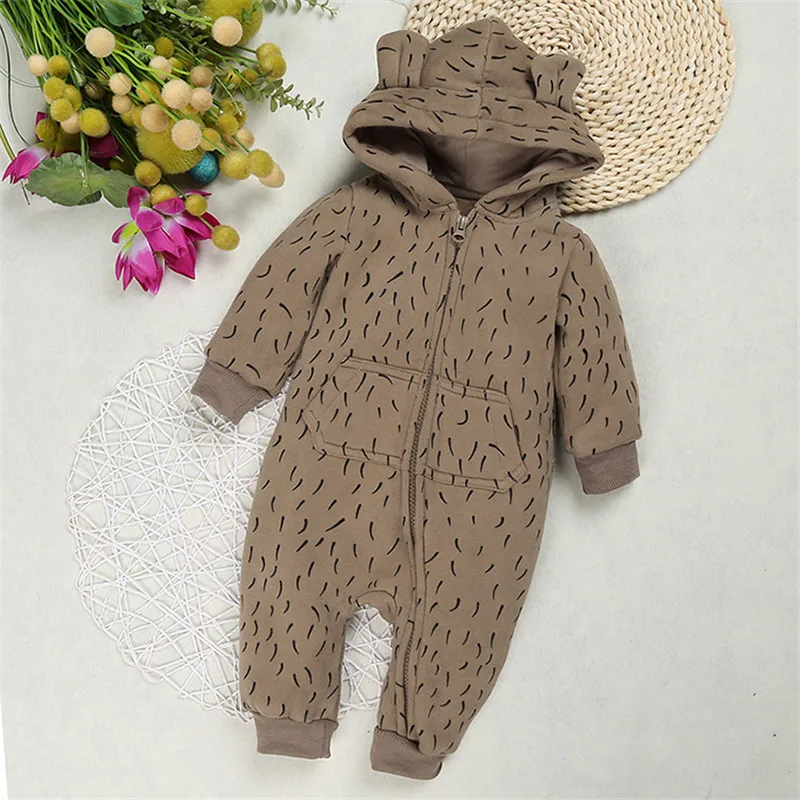 DR0060 новые детские комбинезоны, зимняя теплая одежда для маленьких мальчиков, комбинезон с капюшоном и длинными рукавами, детская одежда для новорожденных, для детей 0-18 месяцев