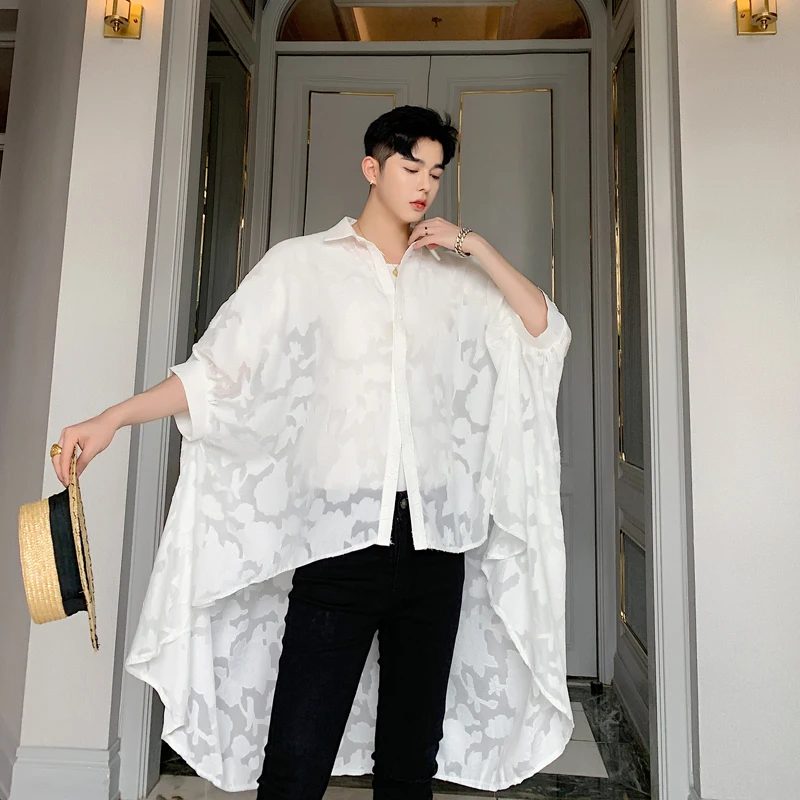 

Men Oversize Loose Bat Short Sleeve Irregular Lace Shirt Male Women Streetwear Vintage Gothic Party Shirt Shawl Stage Clothing