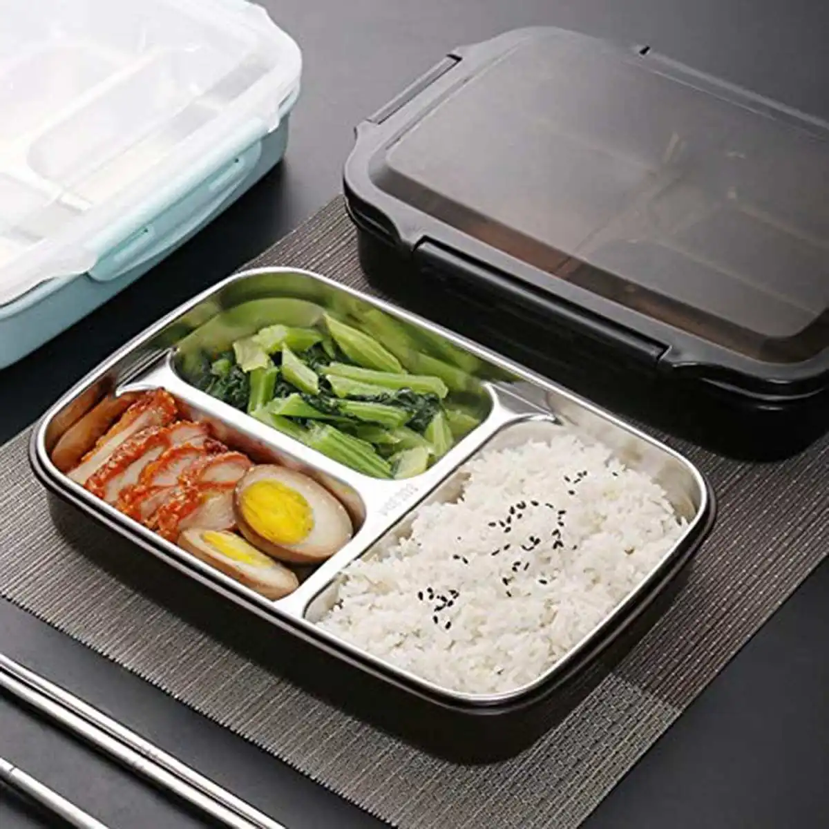 

Stainless Steel Insulation Heatable Lunch Box Tray Sealed Sub-grid Picnic Bowls Tiffin Box