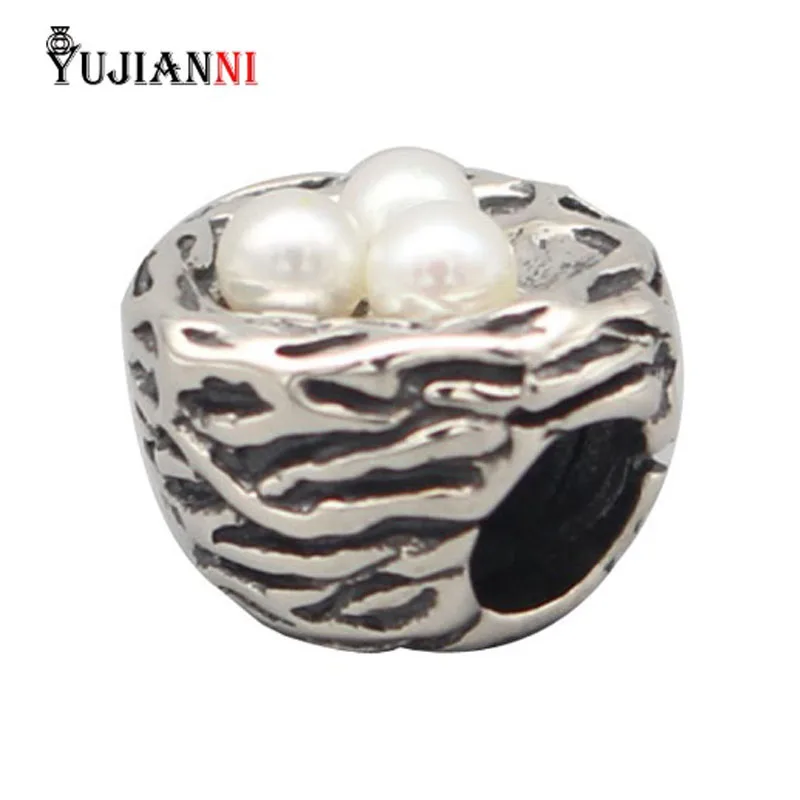 

925 Sterling Silver Bird's Nest with Pearls Beads for DIY Jewelry Making Charm Fits European Original Brand Bracelet& Necklace