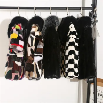 

Color Block Real Mink Fur Coats Outerwear Women's Natural Fox Fur Collar Jackets Female Genuine Fur Jacket for Autumn and Winter