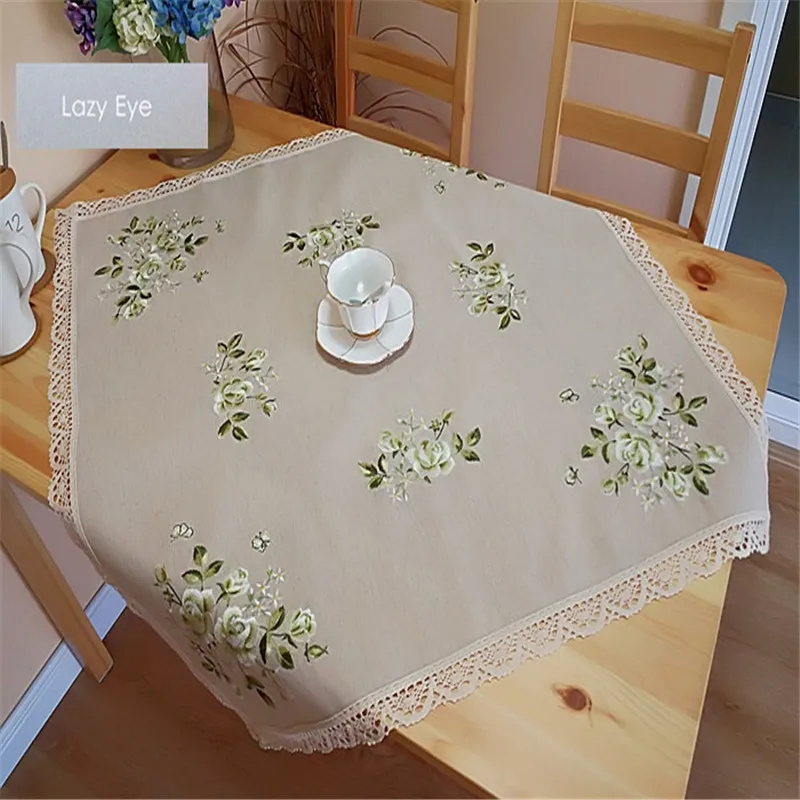 Скатерть из натурального льна с цветочной вышивкой, подстаканник, покрытие для стола 40x40 см 60x60 см 90x90 см