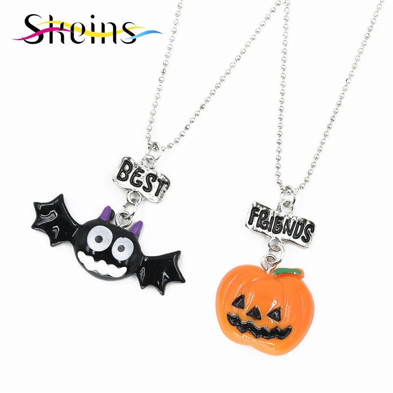 Bff漫画ハロウィンパーティージュエリー2ピース セット親友チャームバットカボチャモンスターペンダント友情子供ネックレスセット Kids Necklace Best Friendjewelry Sets Aliexpress