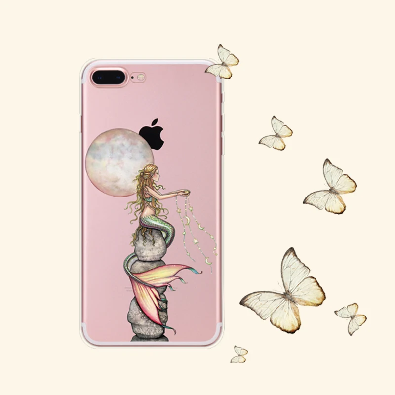 TOMKAS Soft Colorful Mermaid Case For iPhone 6 6S 5 5s SE 7 7Plus Transparent Silicone Phone Cases Coque For iPhone 6 5 S Cover