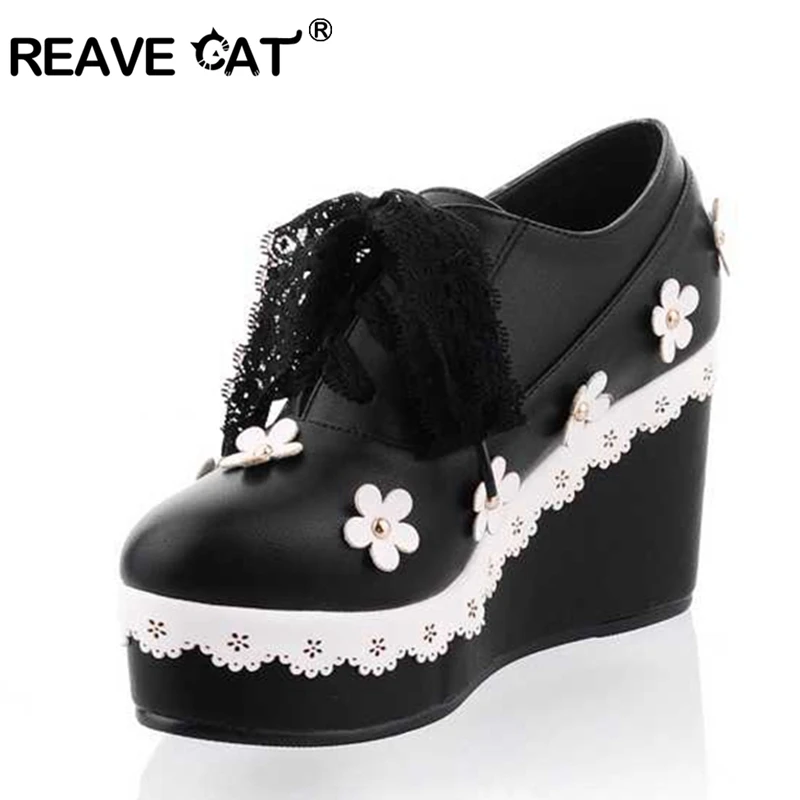 REAVE CAT Plus size 32 48 Spring summer Autumn Women shoes Wedges