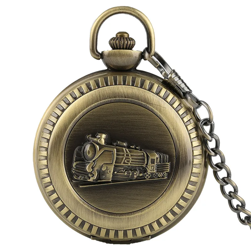 

Luxury Bronze Oversize Big Metal Quartz Pocket Watch Pendant Locomotive Engine Train Case Gift for Men Women High Quality Clock