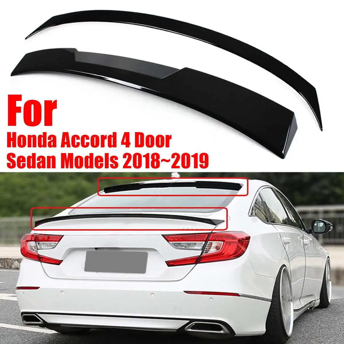 

2pcs Car Rear Window Roof Spoiler Gloss Black Trunk Lip Spoiler for HONDA for ACCORD 2018 2019 Exterior Parts Spoiler Wing