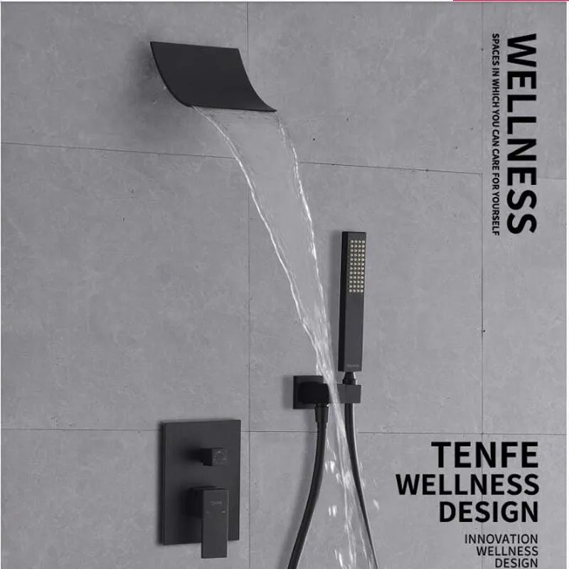 

Waterfall Oil Rubbed Bronze Shower Head Faucets Valve Hand Shower Sprayer Square Top Shower Sprayer Cold Hot Valve