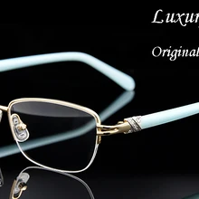 Модные брендовые дизайнерские оправы для очков, женские Роскошные Алмазные женские очки с золотым полуободом, оправы для очков по рецепту Rx