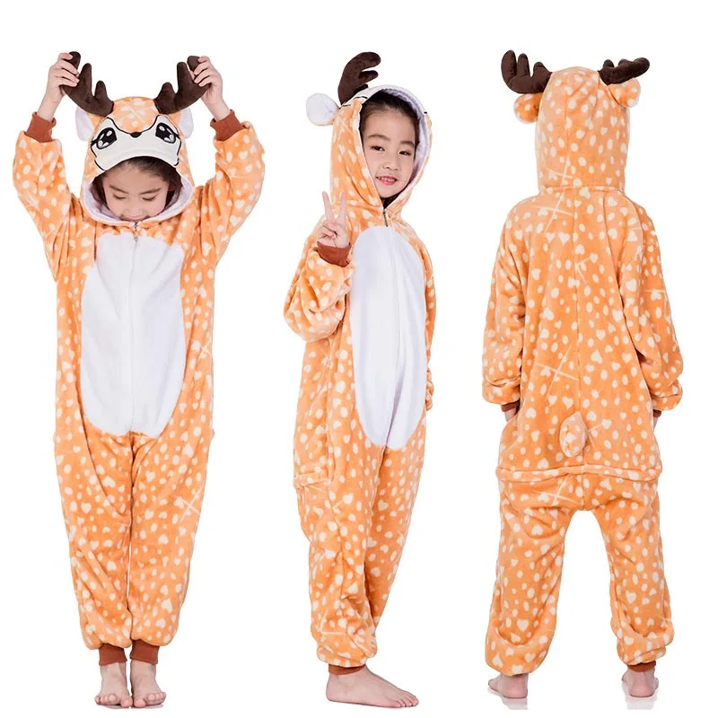 

Unisex Kids onesies Animal Deer kigurumi Lion Hooded Jumpsuit warm kigurumi pajamas flannel Sleepwear Christmas Costume girls