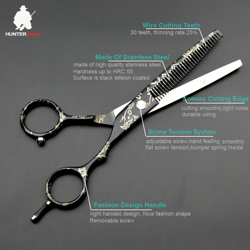 Скидка 40% на HUNTERrapoo 5,5 дюймов HT9140 Парикмахерские ножницы комплект для стрижки волос ножницы и филировочные ножницы для парикмахерской триммер клипер