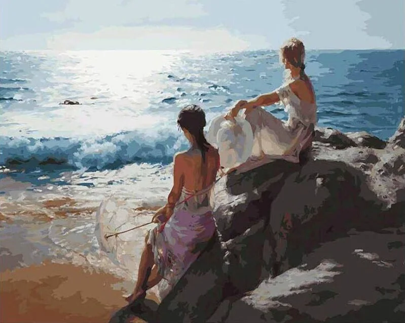 

DIY Painting By Numbers Figure Painting Seascape Modern Wall Art Picture Hand Painted Oil Painting For Home Decor