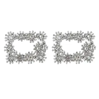 

1 Pair Simple Women Shoes Flower Rhinestone Square Shoe Buckle Charm Lady High Heel Accessories