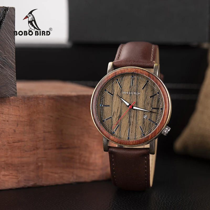 BOBO BIRD V-O27 Top Brand Bamboo Wooden Watches Men Stainless Steel Case Casual Quarzt Wristwatch with Japan 2035 Movt