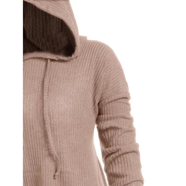 Plus Size High Low Hooded Ribbed Sweater Spring Long Sleeve Drawstring Sweaters Hooded Dresses Pregnant Women Pullovers