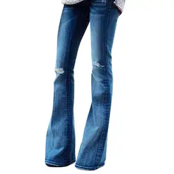 WOMAIL 2019 модные женские джинсы деним отверстие женские Стрейчевые с посадкой на талии тонкие расклешенные пуговицы Fly обтягивающие брюки