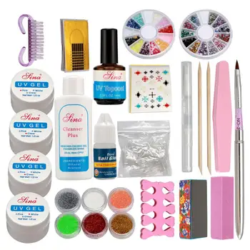 

Professional Nail Art Kit False Nail/Acrylic Glitter Powder/ Glue /Brush/File French UV Gel /Top Coat Tips US