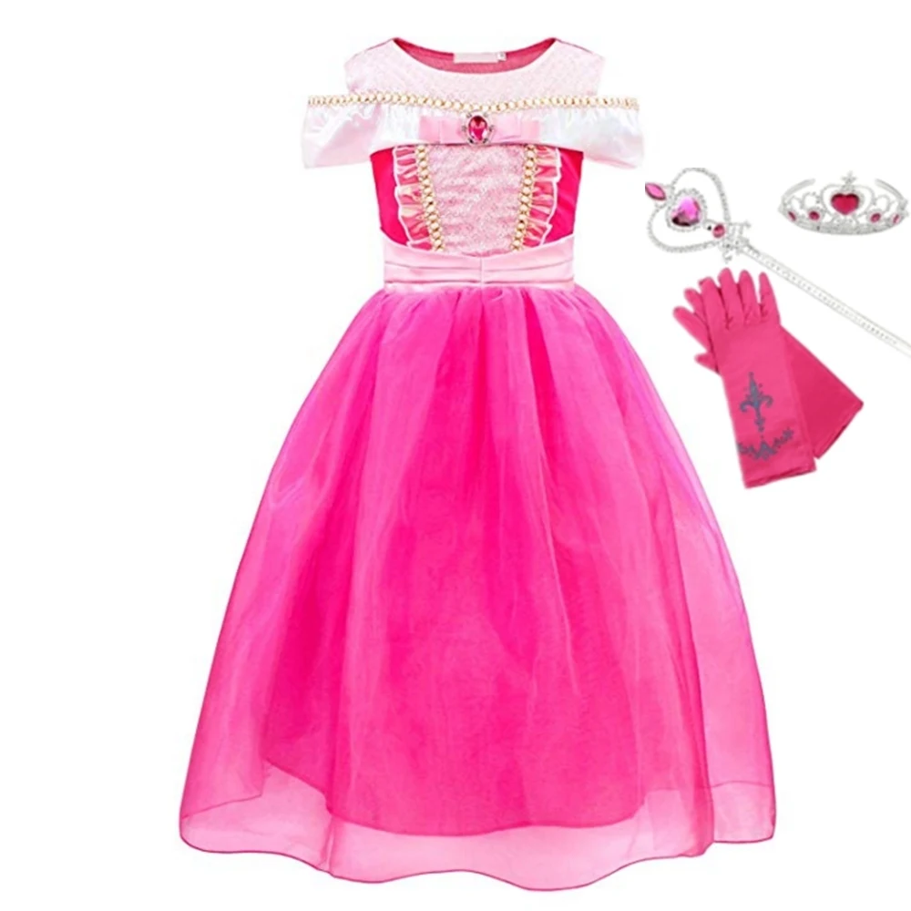 FINDPITAYA/платье для девочек «Белль» летние туфли с ремешками «Красавица и Чудовище»; костюм принцессы Детские вечерние костюмы на Хэллоуин - Цвет: Pink dress set
