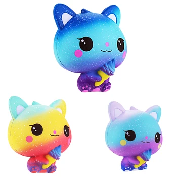 

New Rainbow Cartoon Ice Cream Cat Kitty Squishy Slow Rising Cute Jumbo Strap Soft Squeeze Scented Bread Cake Toy Gift Kid Fun