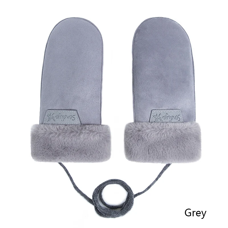 gray Evrfelan, дизайн, одноцветные Зимние перчатки для женщин, толстые теплые уличные Перчатки, варежки, женские плюс бархатные рукавички - Цвет: gray