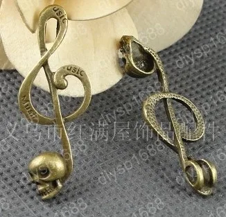 

60pcs/lot Zinc alloy bead Antique Bronze Plated 41*15MM skull musical notation Charms Pendants Fit Jewelry Making DIY JHA2306