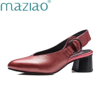 

MAZIAO New Women Pumps Genuine Leather Slingbacks Shoes Buckle Shallow High Heels Shoes Big Size 34-43 Elegant Party Shoes