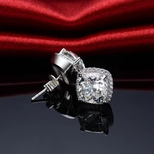 Романтический стиль 1CT/шт форма подушки имитированный алмаз женские эффектные свадебные серьги Твердые 18 к белое золото серьги-гвоздики