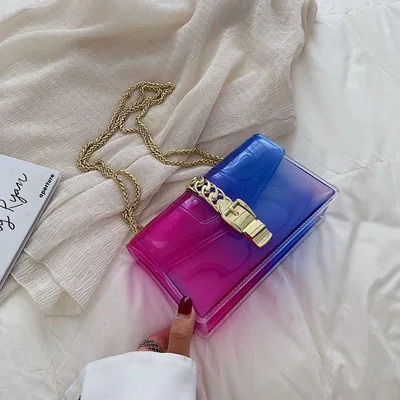 Женская сумка, прозрачная гелевая сумка ярких цветов, сумка через плечо, сумка-мессенджер с цепочкой, Роскошная сумочка - Цвет: Red and blue