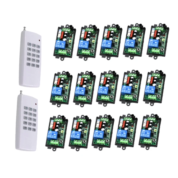

220V 10A 1CH RF Wireless Remote Control Switch (2Transmitter+15Receiverr) Radio Controller 315/433MZH Momentary/Toggle SKU: 5452