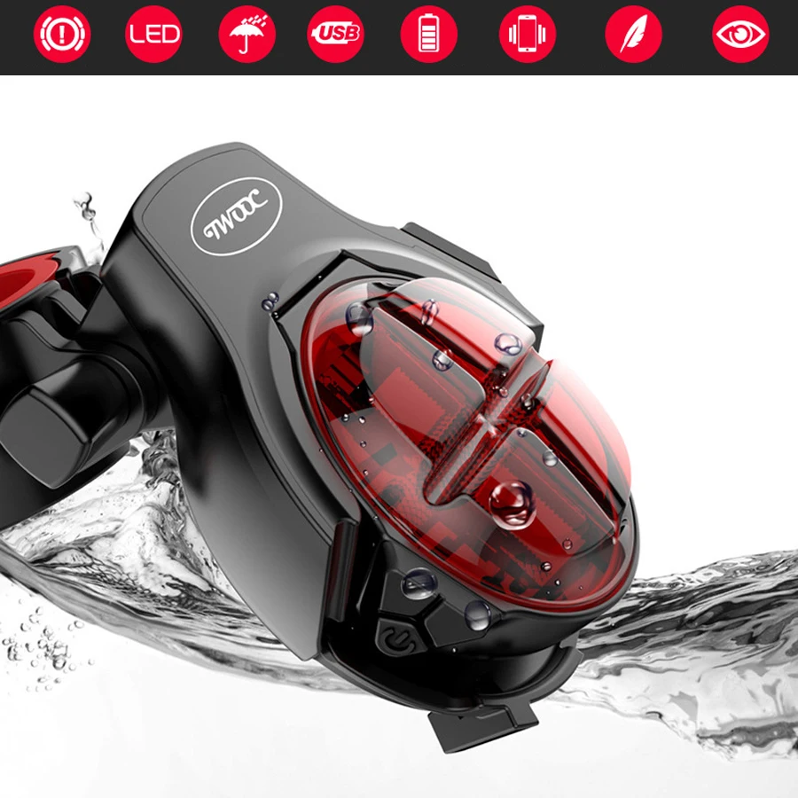 

Smart Bike Rear Light Auto Start/Stop Brake Taillight Waterproof USB Charging Cycling Warning Tail Light For Bicycle Accessories