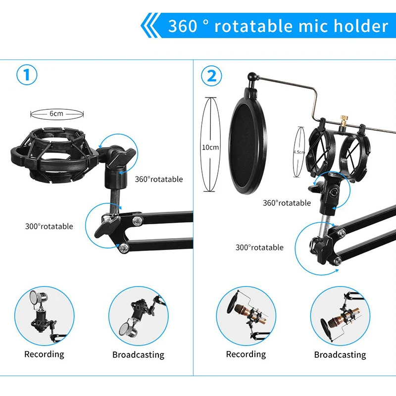 FELYBY настольная микрофонная стойка с регулируемой подвеской стрелы ножничный рычаг, микрофон Поп фильтр, держатель для сотового телефона, для микрофонов