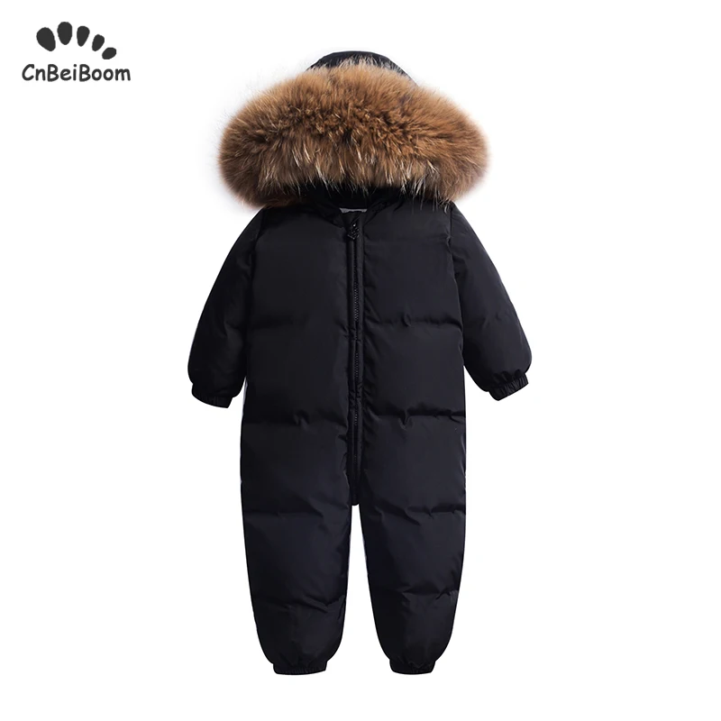 

Russia Winter Down Infant Baby Boy Girl Rompers Jacket Hooded Warm Thick fur Coat Outerwear jumpsuit for Kids Ski suit clothing
