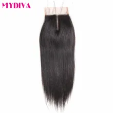 Mydiva Straight Human hair Closure Remy Hair 4x4inch Lace Closure Middle Part Natural Color 8-18inch 130% Density