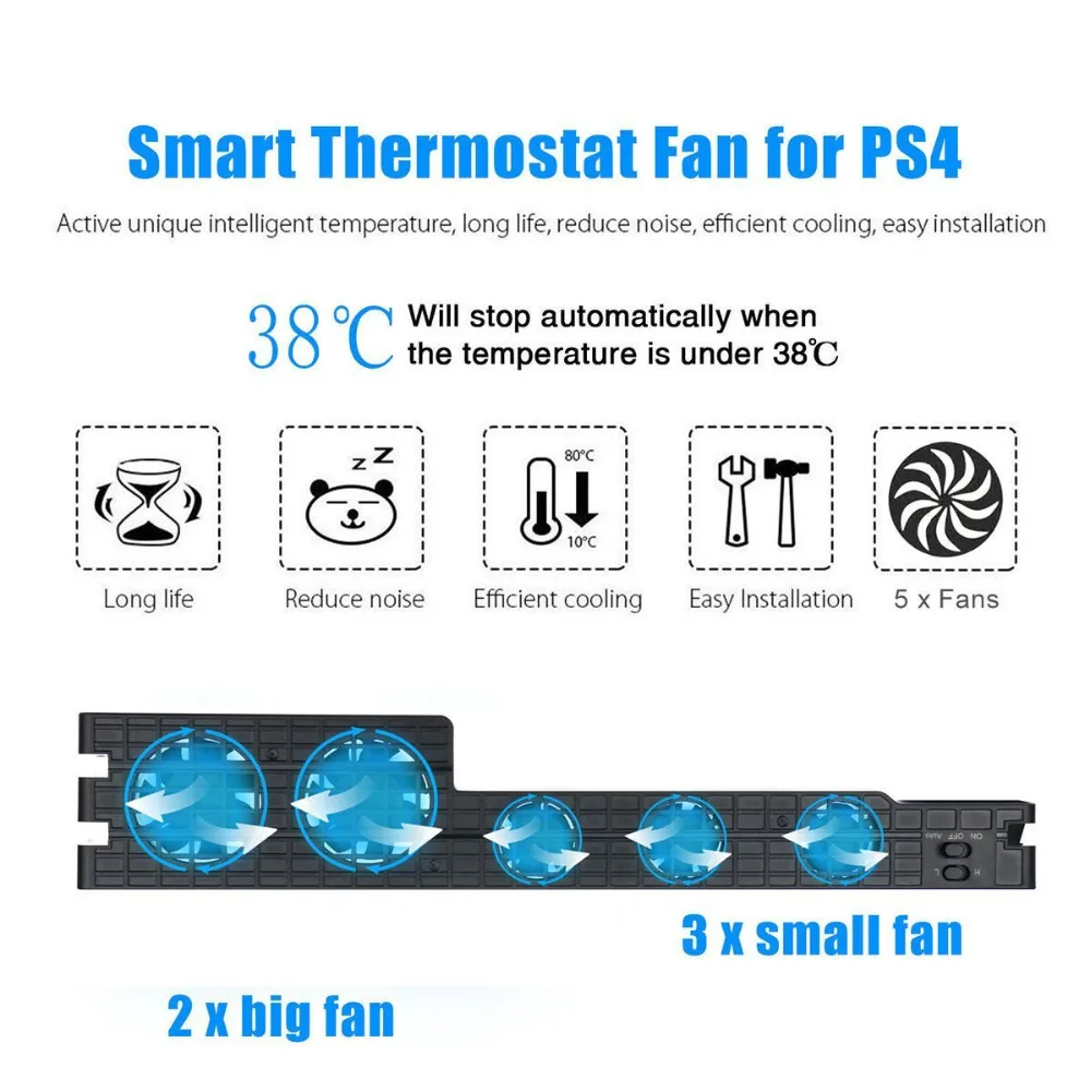 H 5 шт. Супер Турбо температура 5-вентиляторы внешний контроль охлаждающий вентилятор кулер для PS4 Pro Play Stations 4 консольная система