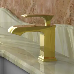 Роскошные однотонные золотистые латунь одной ручкой Ванная комната раковина кран площадь бассейна смесителя Золотой широкое Ванная