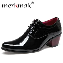 Merkmak/Роскошные Мужские модельные свадебные туфли из лакированной глянцевой кожи на высоком каблуке 6 см; Модные Туфли-оксфорды с острым носком; обувь для выпускного вечера