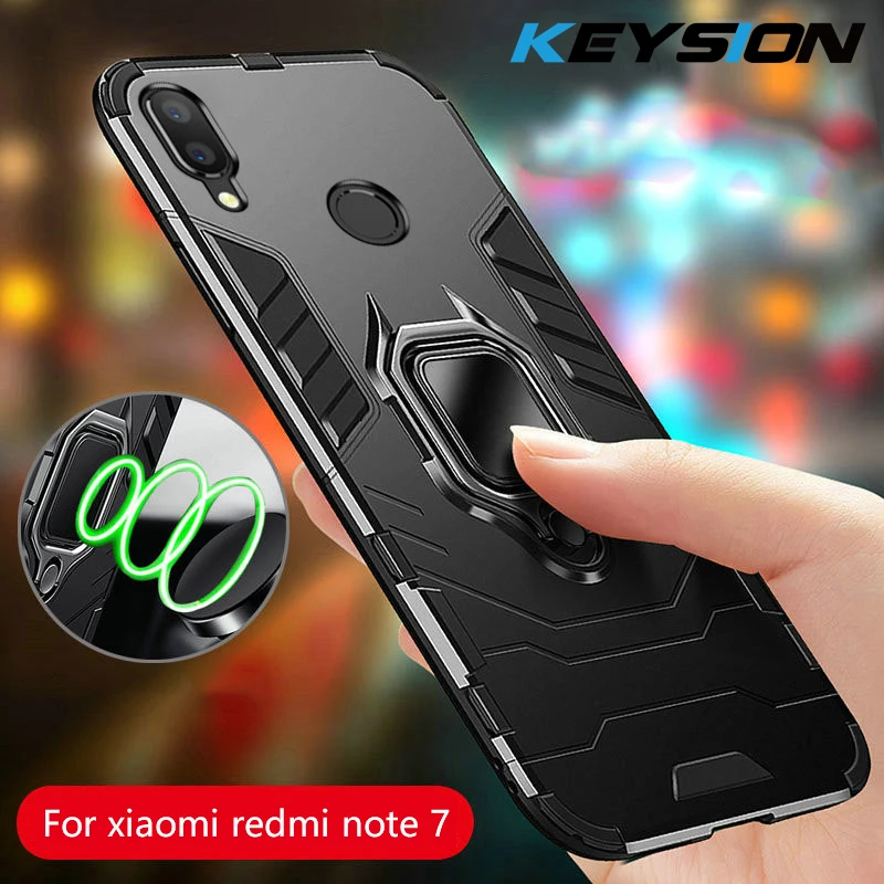 

KEYSION Ring Holder Phone Case for Xiaomi Redmi Note 7 Pro 6 5 luxury Anti-knock Bumper Magnetic back cover for Xiaomi Mi 9 SE