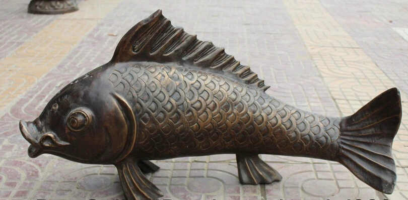 

song voge gem S1978 30" Chinese Fengshui Bronze Gold Fish Miichthys miiuy Animal barracuda Statue
