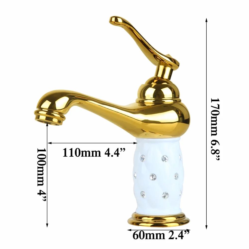 JIENI Позолоченный полированный Смеситель для ванной комнаты, высокий короткий роскошный стиль, кран на бортике с одной ручкой, смеситель для раковины - Цвет: Golden Tap 1