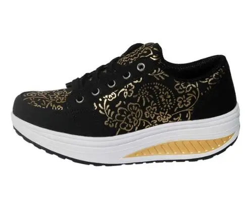 

2019 Breathable Gold Flower Printed Women Swing Sneakers.