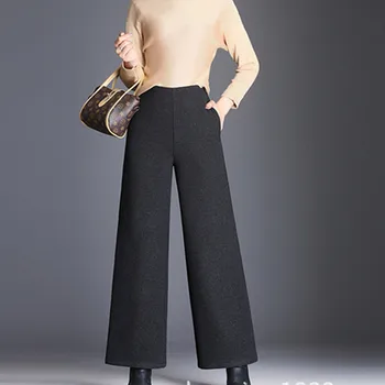 

2018 wide leg pants female temperament hair spring 2018 new simple fashion slim waist pants female loose women
