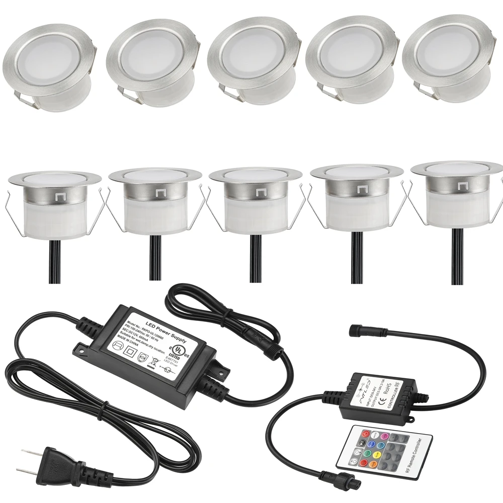 

FVTLED RGB 10pieces Waterproof LED Recessed Floor Wall Step Lamps Patio Paver Plinth Outdoor Lighting 1W Underground LED Light