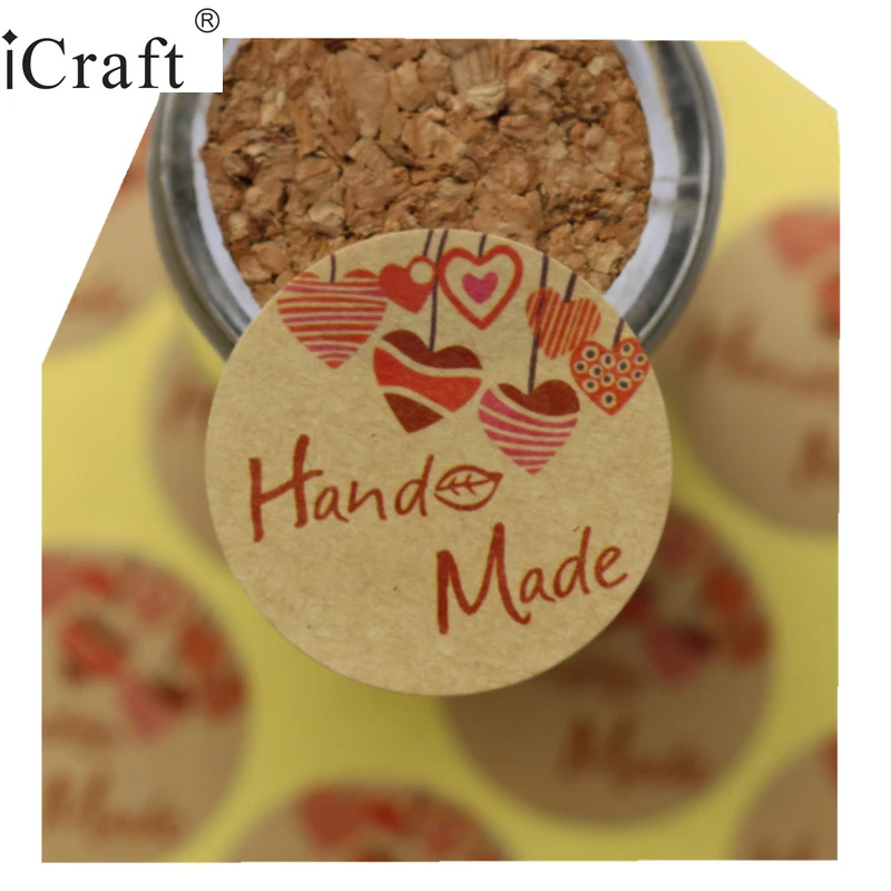 1200pcs Kraft Hand Made Seal Sticker,Gift Paper Lable Stickers "with